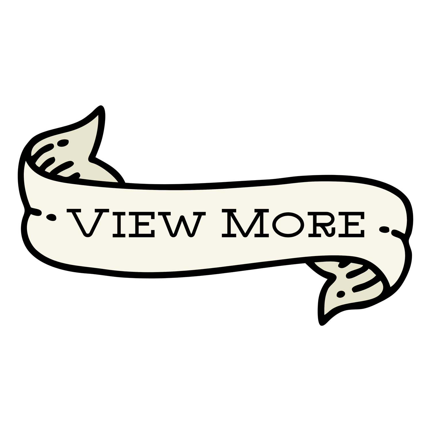 Vintage tattoo-style banner ribbon with decorative ends displaying the text View More in classic typography.