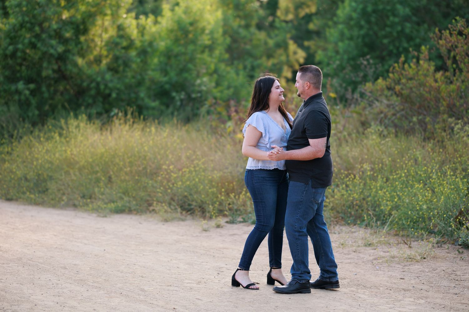 Engagement portrait session dancing at Carbon Canyon in Brea, California