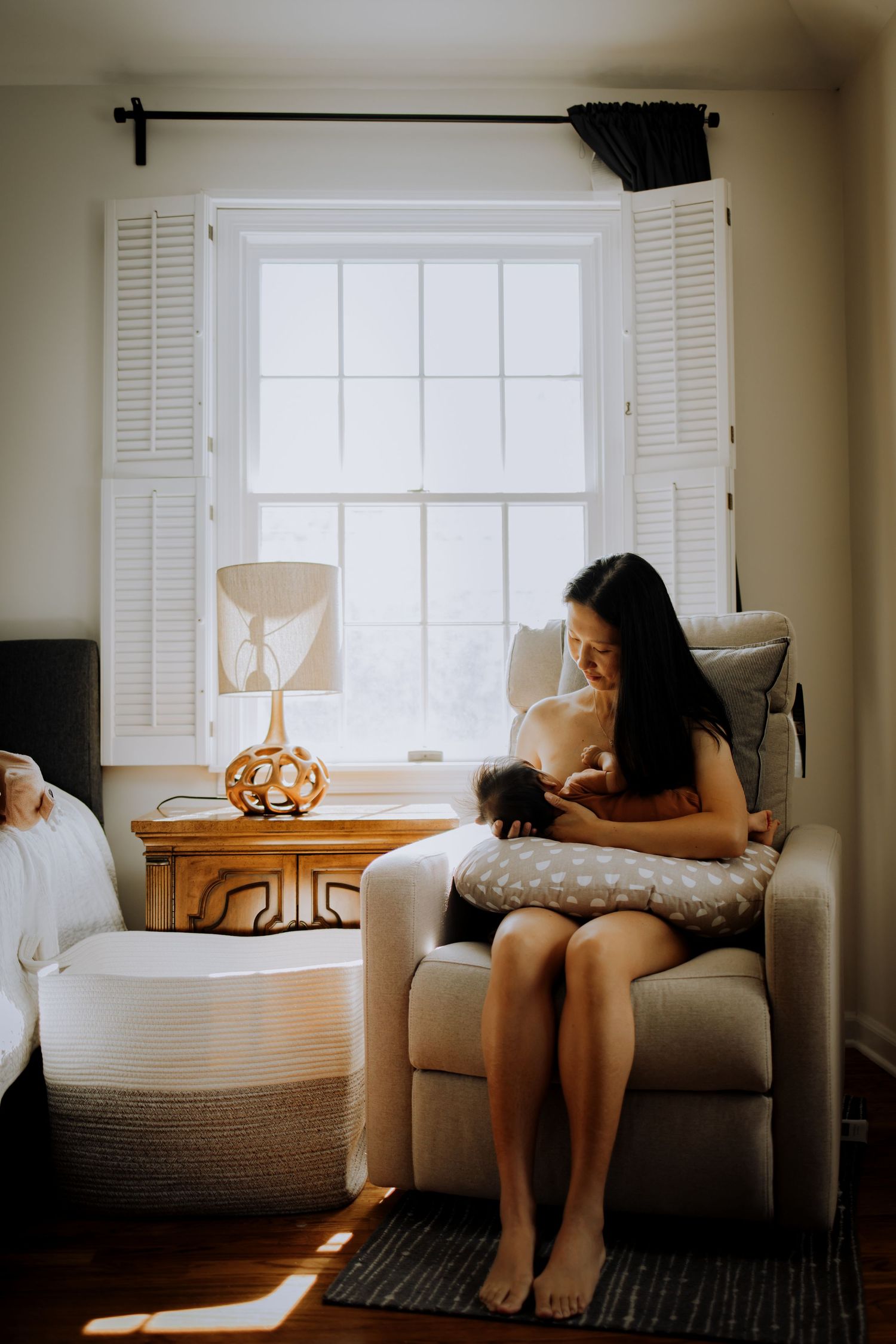 A moody series of photos showing a person relaxing on a couch near a window with natural light streaming in.