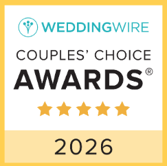 Wedding Wire Couples Choice Awards 2026 logo with five gold stars and blue text on white background.