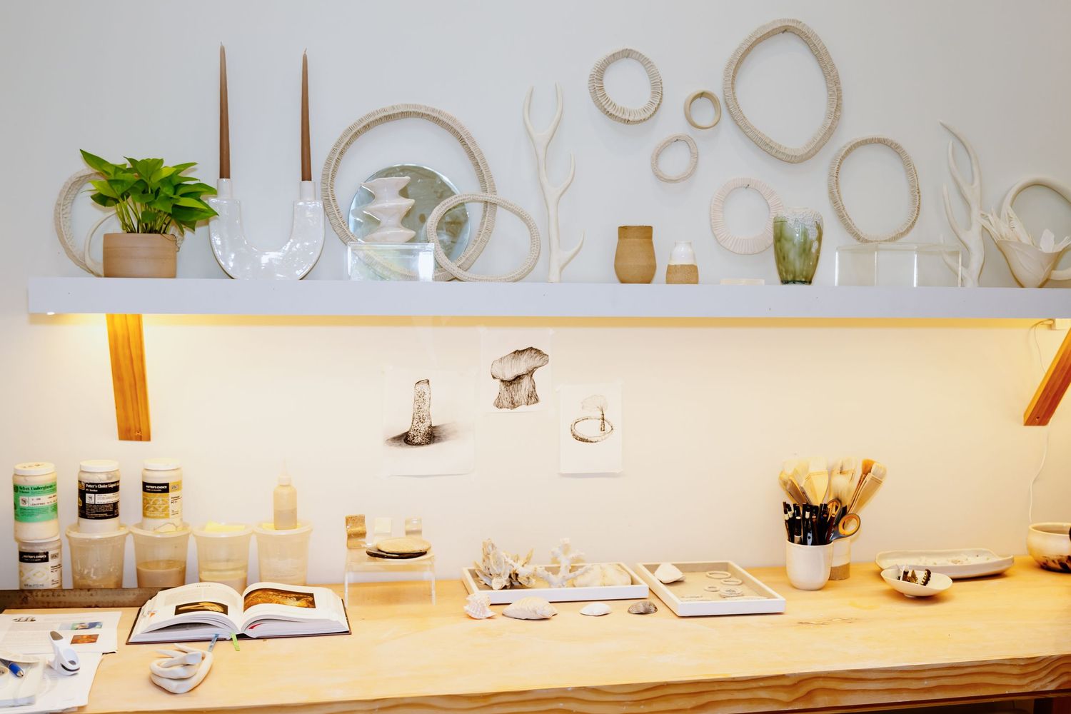 Professional office interior with white walls and decorative elements creating a bright, welcoming atmosphere.