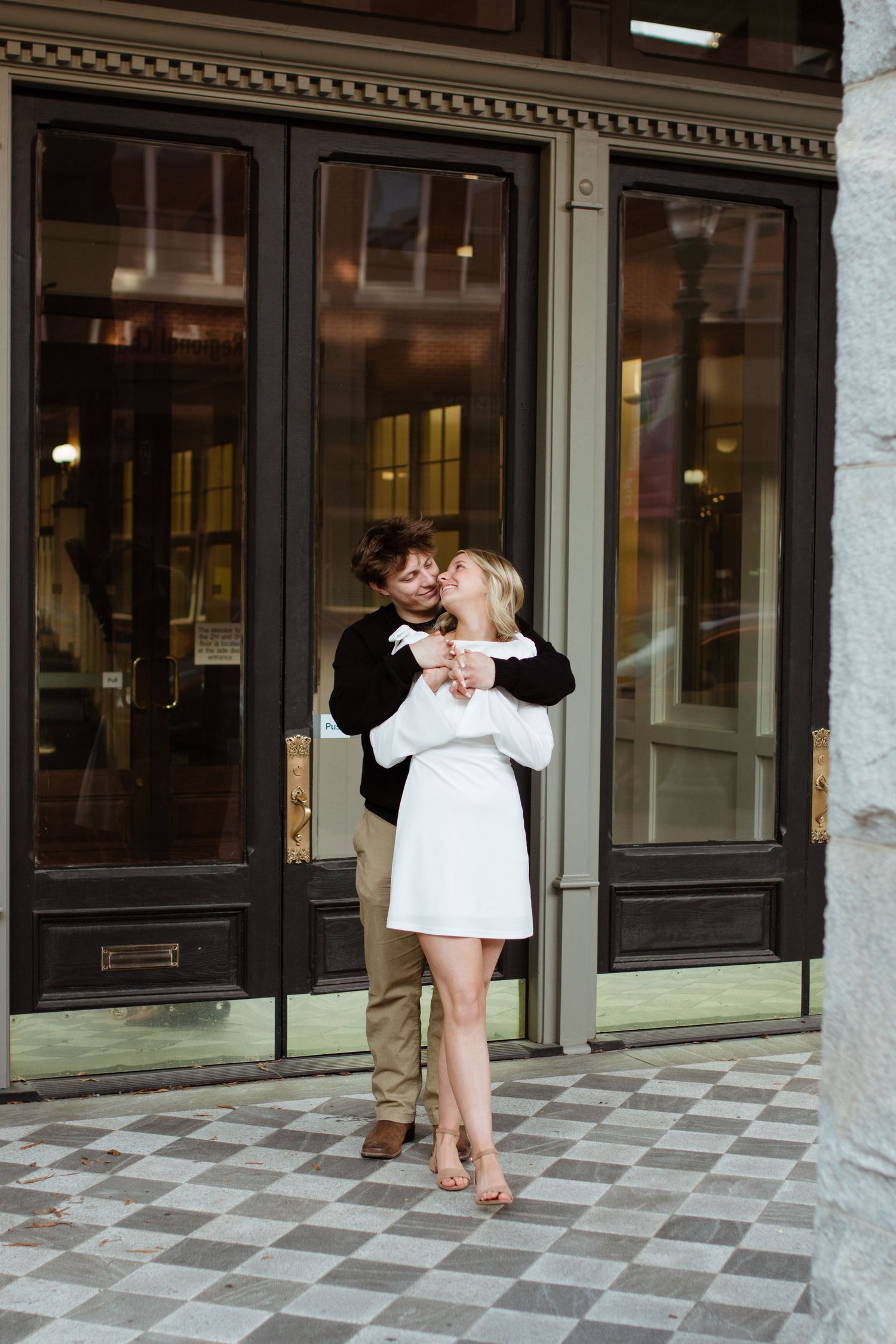 couple's engagement session in downtown rock hill