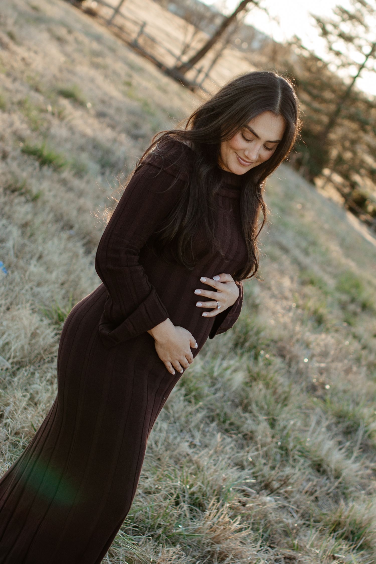 Outdoor maternity photography session in Rock Hill SC at sunset in a natural field setting