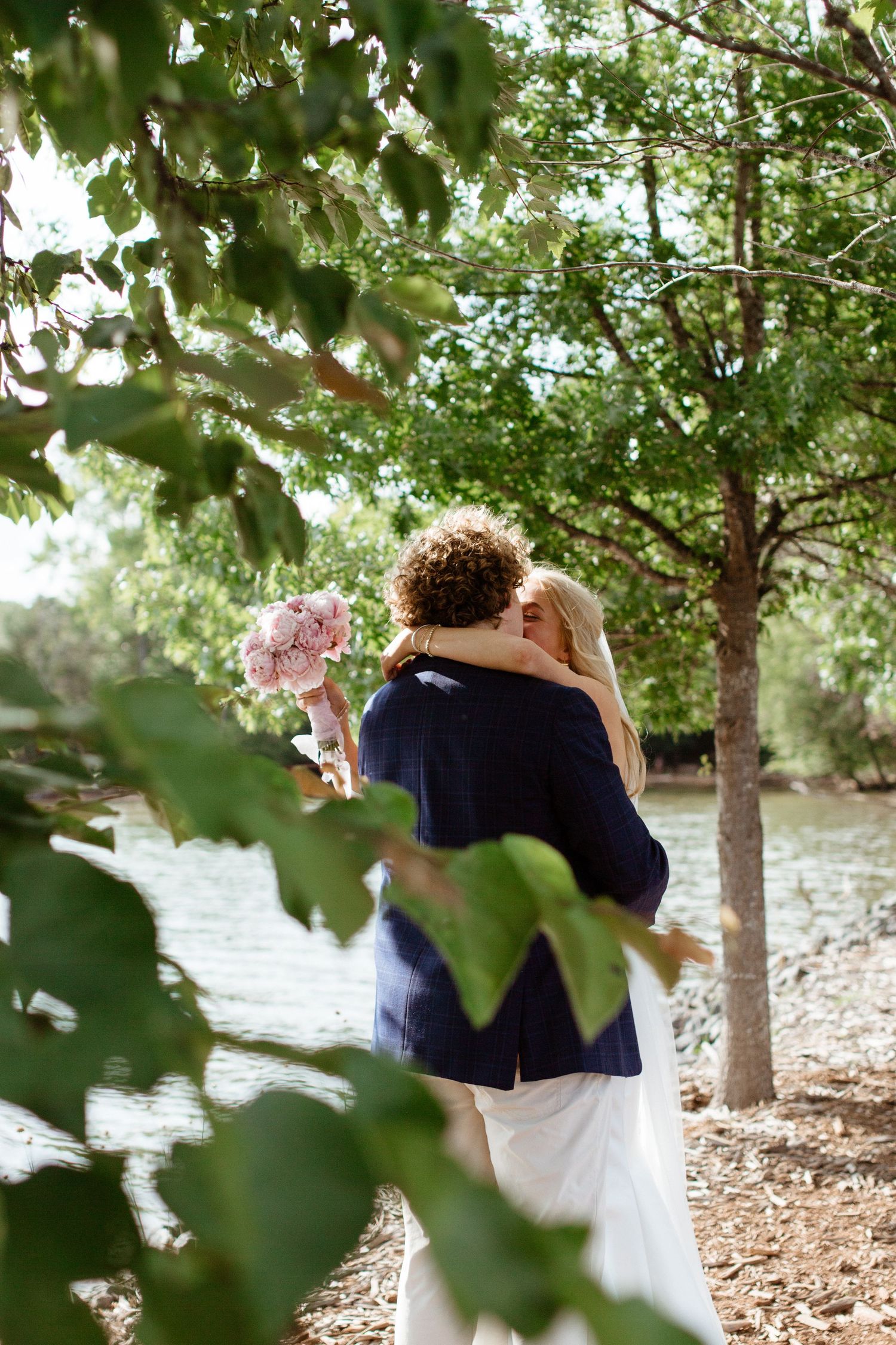 Bride and groom sharing a romantic moment during their wedding