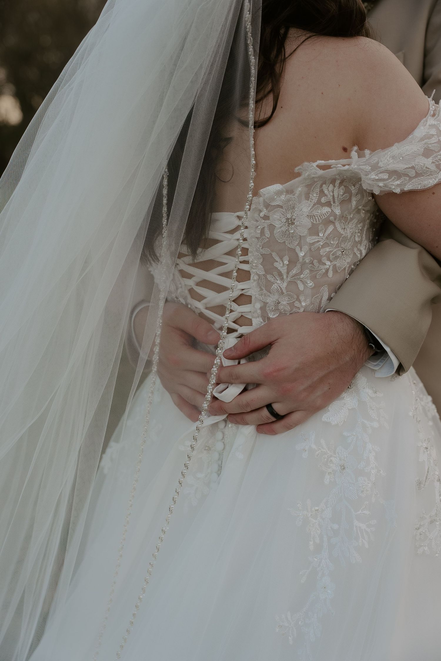 Beautiful bride in her wedding dress outdoors