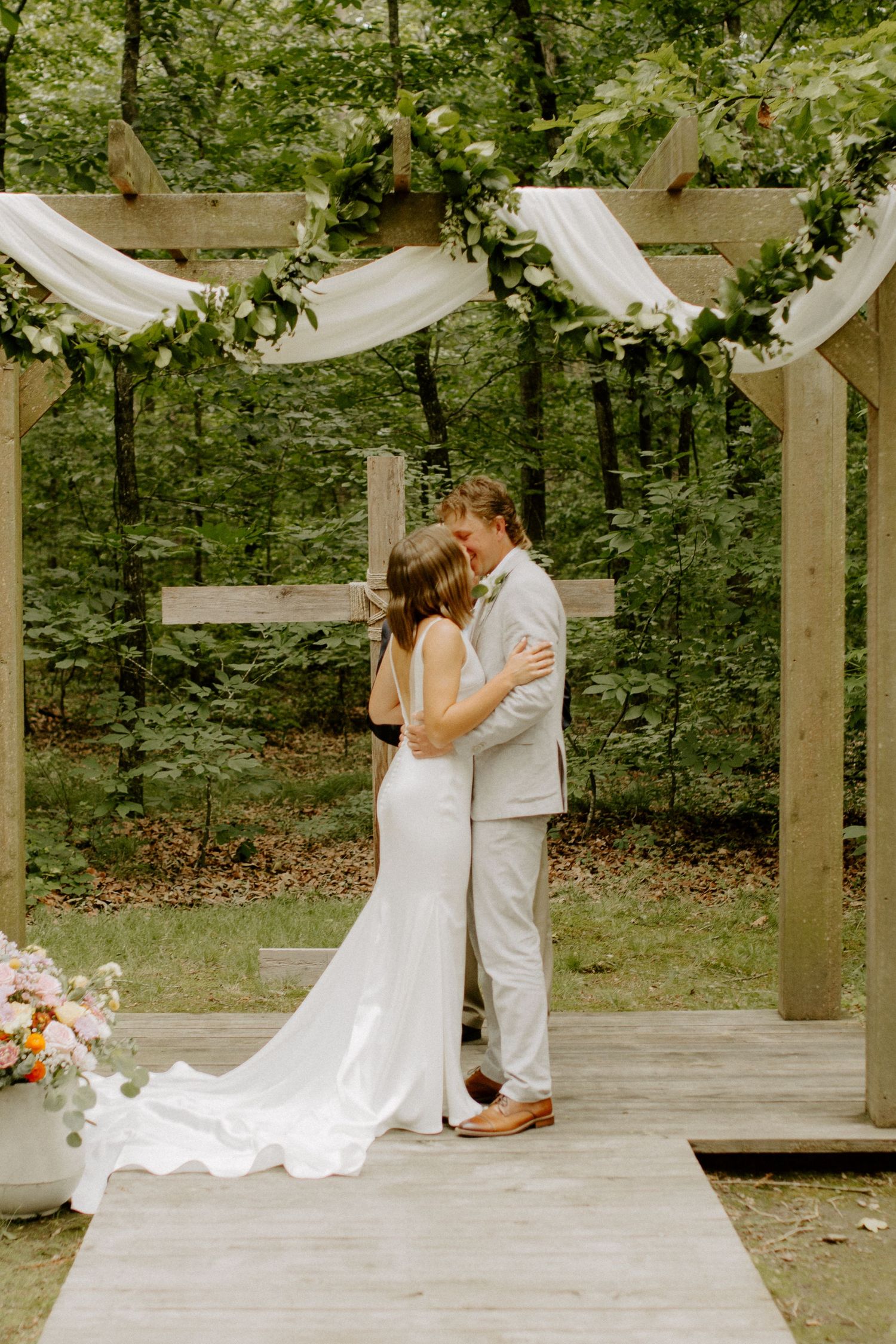 Bride and groom sharing a romantic moment during their rock hill wedding