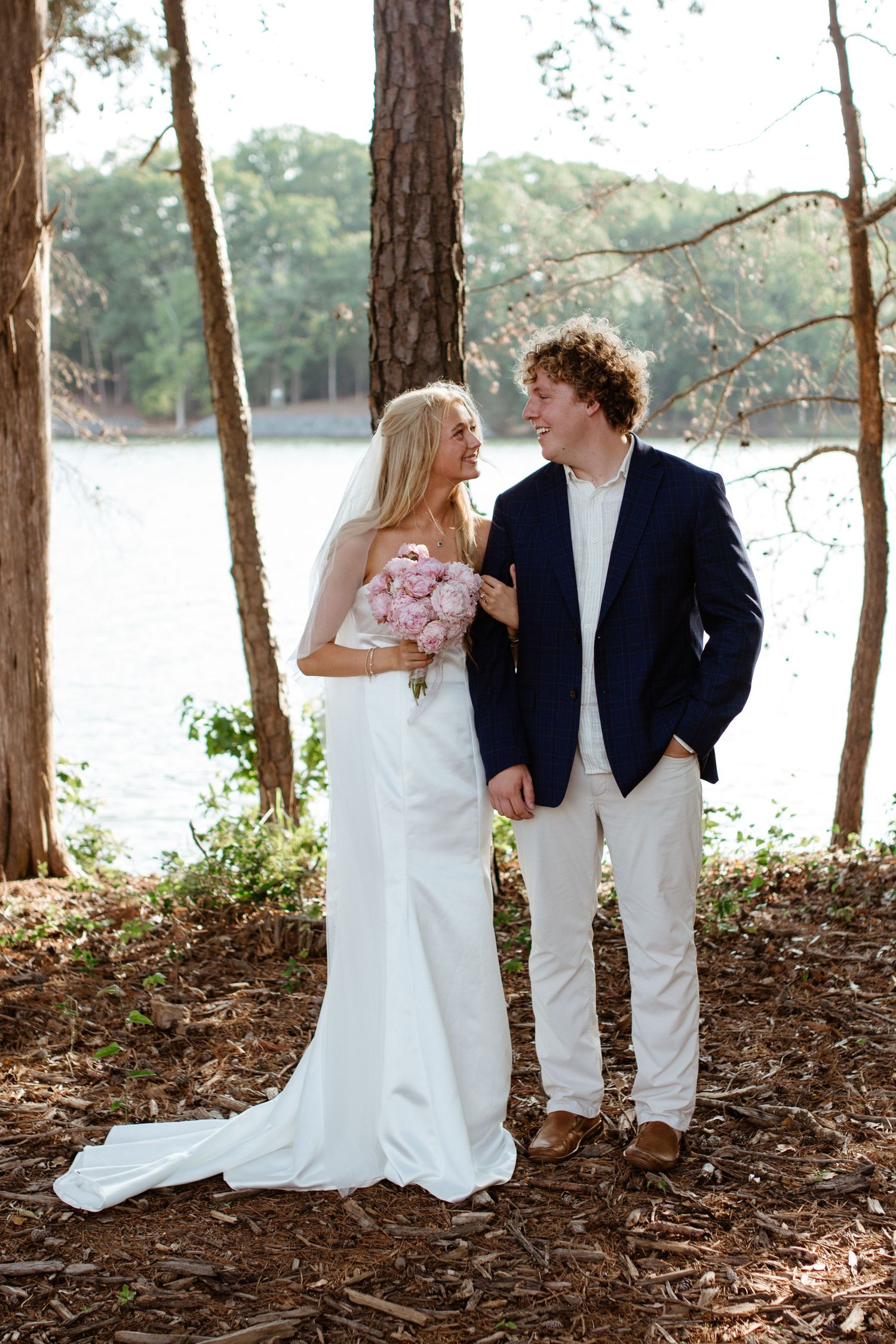 Bride and groom sharing a romantic moment during their wedding