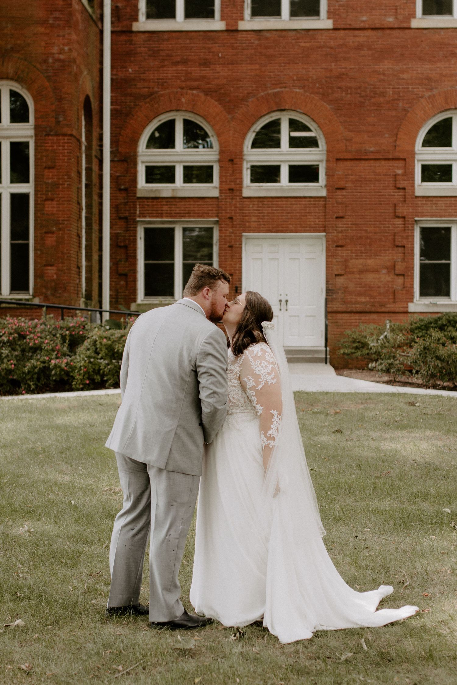 Bride and groom sharing a romantic moment during their wedding