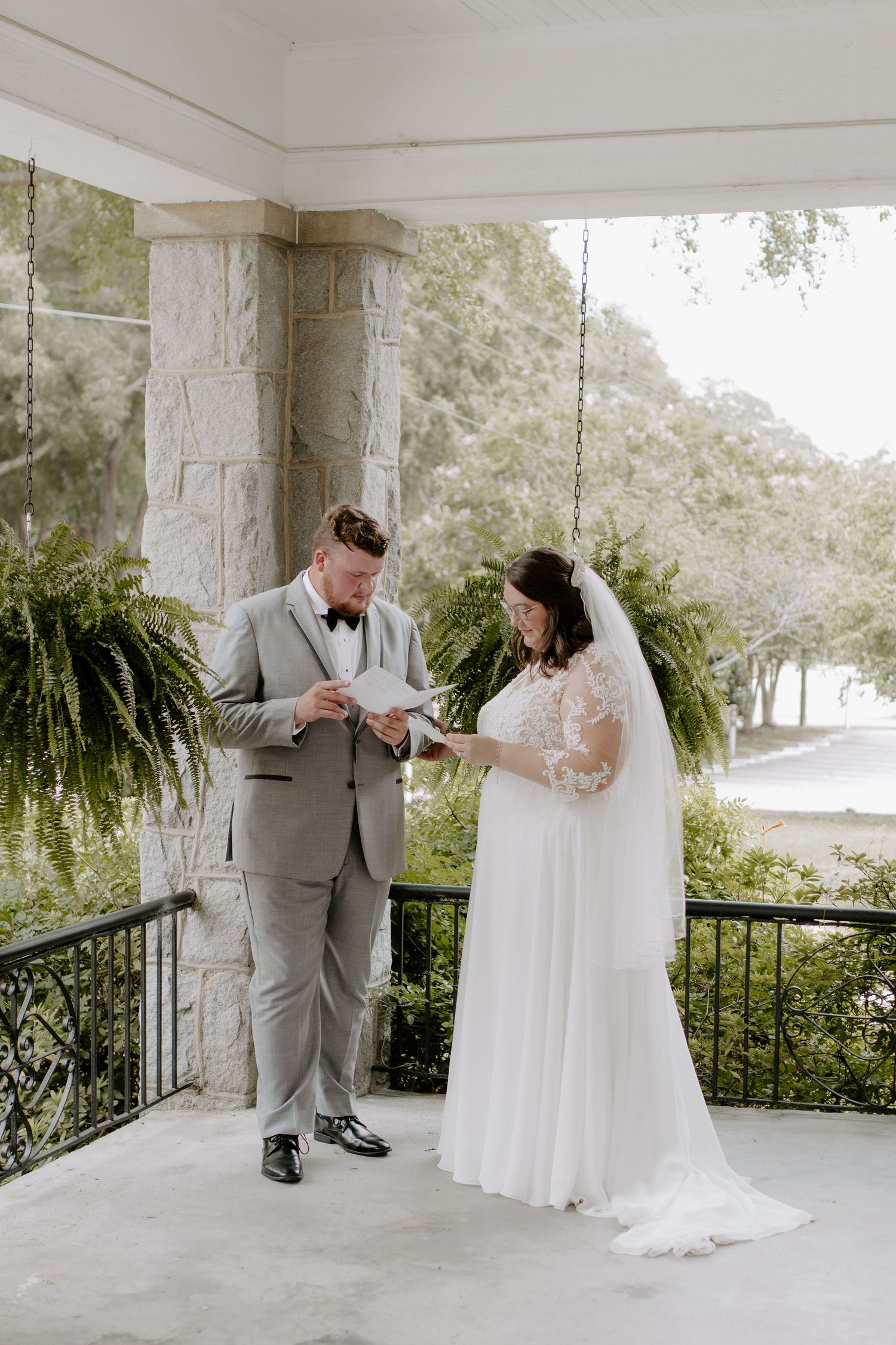 a couple reading vows to each other during an intimate charlotte elopement
