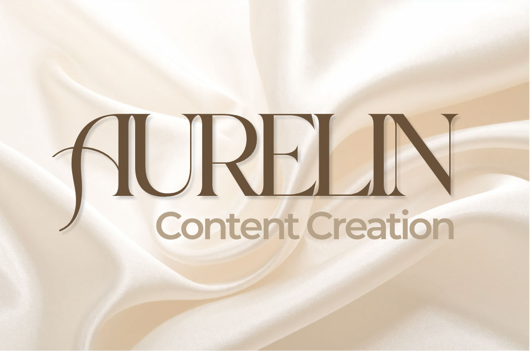 Aurelin Content Creation logo on luxurious cream silk fabric background with elegant typography.
