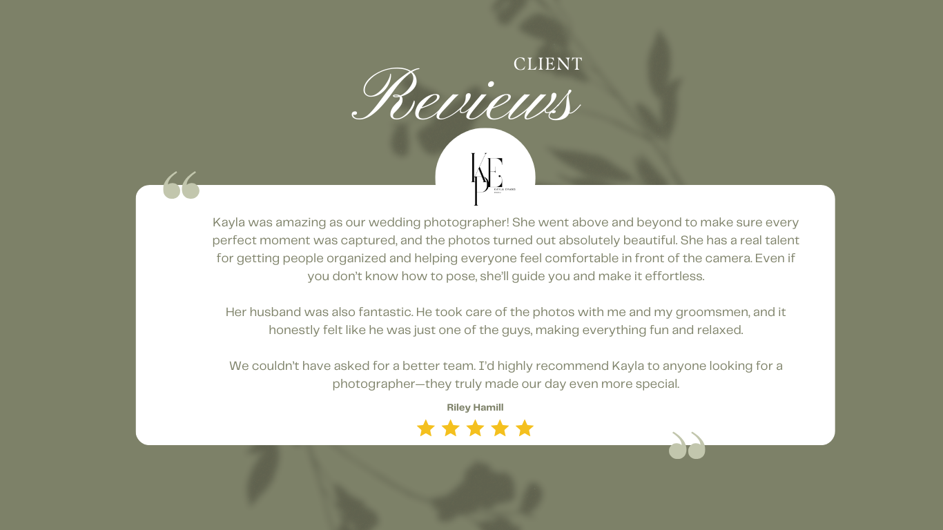 A client reviews section with elegant typography and a neutral sage green background design.