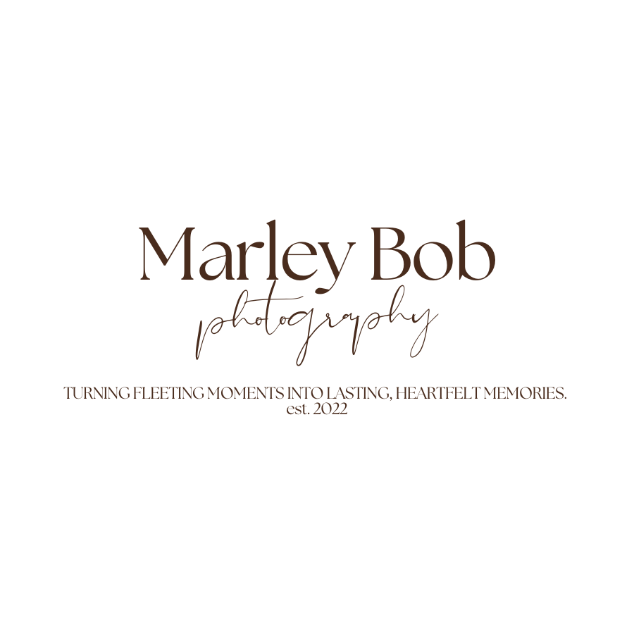 Dark brown minimalist photography logo design with elegant typography for Marley Bob Photography.