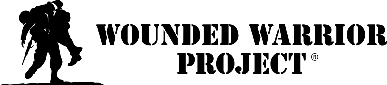 Wounded Warrior Project logo featuring silhouettes of soldiers in black and white text.
