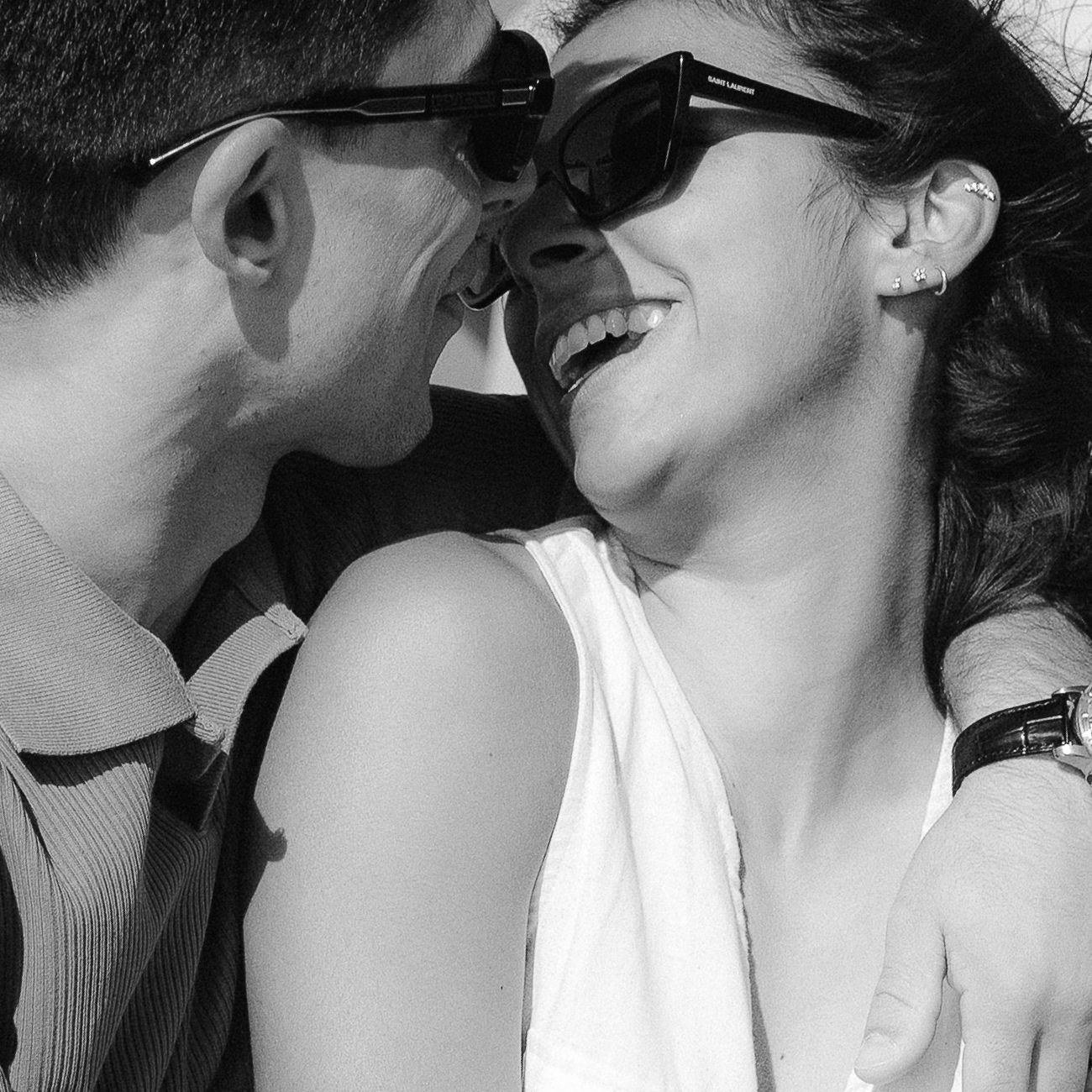 Black and white artistic photo series showing intimate romantic moments between a couple in close-up shots.