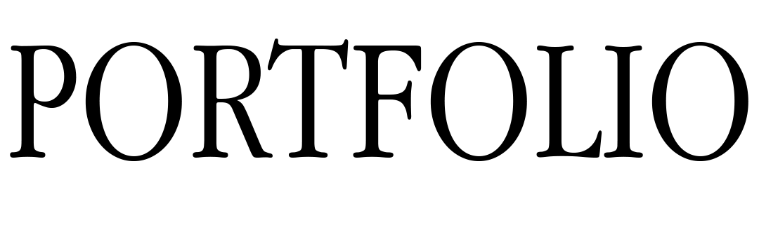 A portfolio text design with bold black lettering on white background.