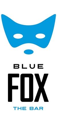 Stylized blue fox mask logo with text 'Blue Fox The Bar' underneath.
