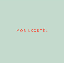 Minimalist typography logo for Mobilkoktel in coral text on mint green background.