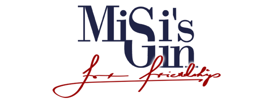 Stylized logo for Mistis Gin featuring red and black text on white background.
