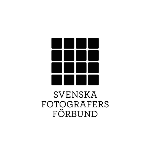 A row of four simple black square logos with minimal text for Svenska and Fotografers Forbund on white background.