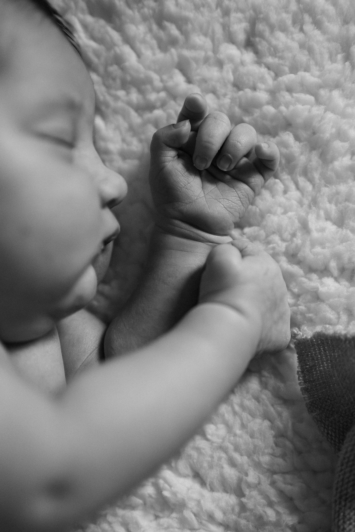 A series of black and white close-up images showing hands gently holding and caressing in an intimate sequence.