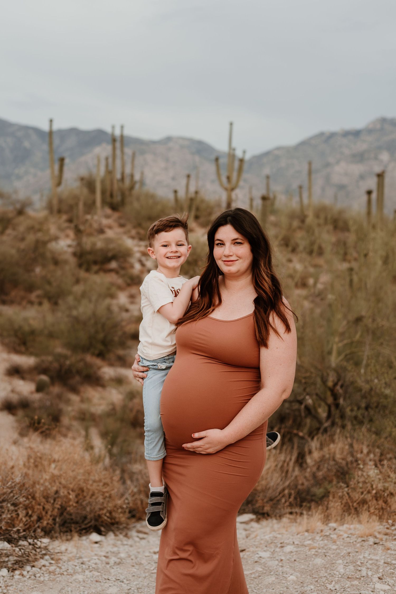 Pregnant woman and son