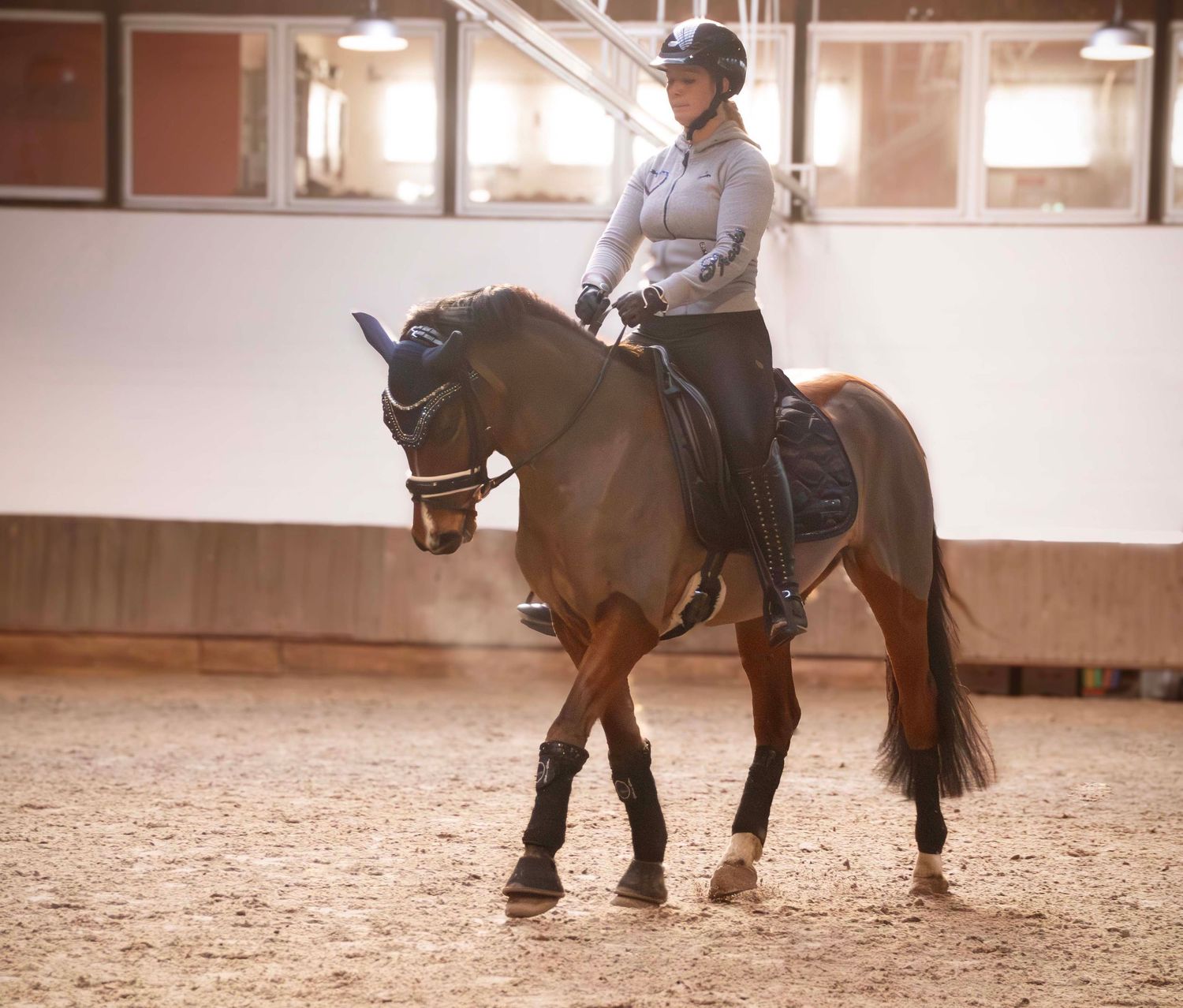 Professionelle Pferdefotografie – Reiterin mit Pferd in der Reithalle, Region Hannover