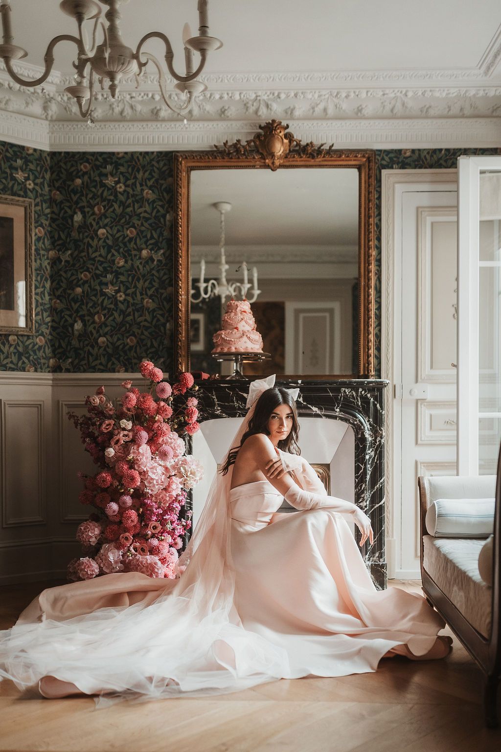 Blush gown & vintage romance: Elegant bridal portrait by Raw Studio Paris, luxury Art Director led destination wedding photographer