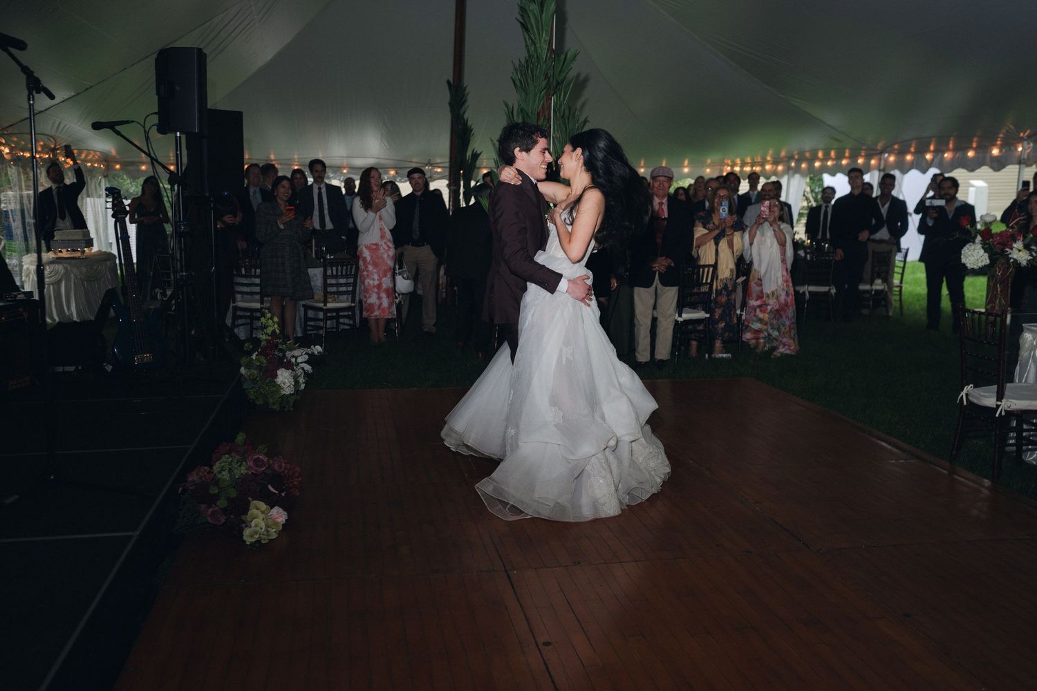 Wedding reception under tent at Loring Greenough House