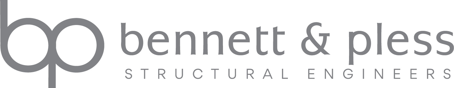 A black and white logo design for Bennett & Pless Structural Engineers with a stylized geometric symbol.