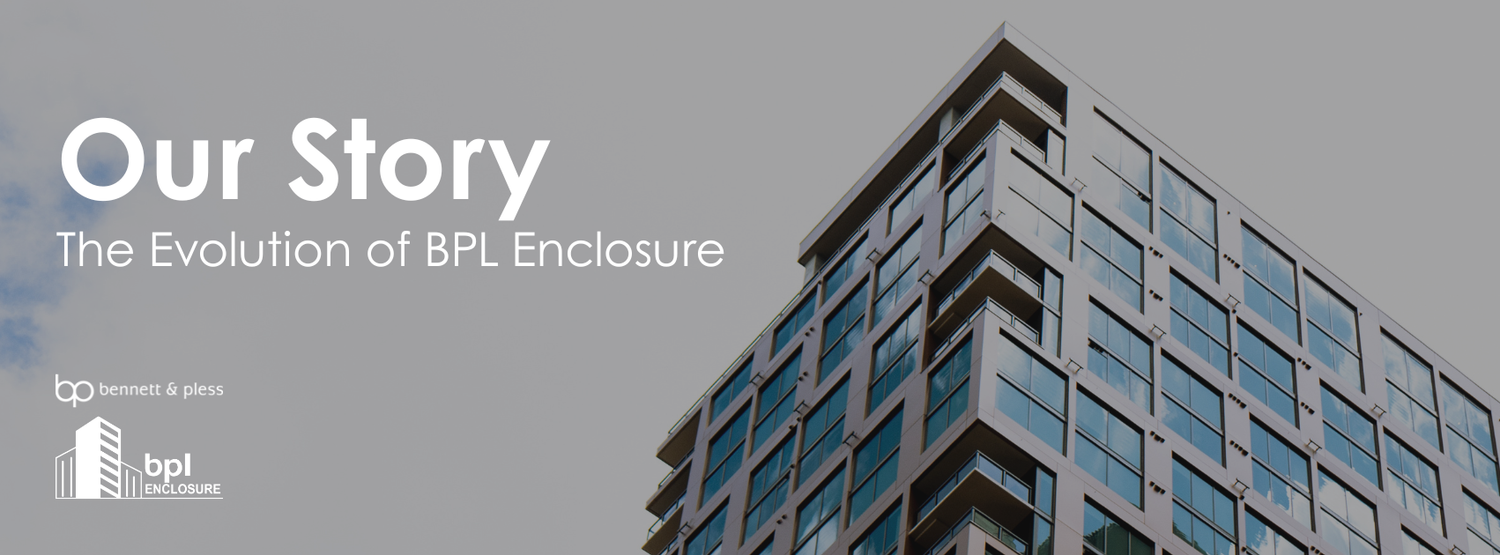 Banner image showing BPL Enclosure's story with a modern glass building facade and company branding.