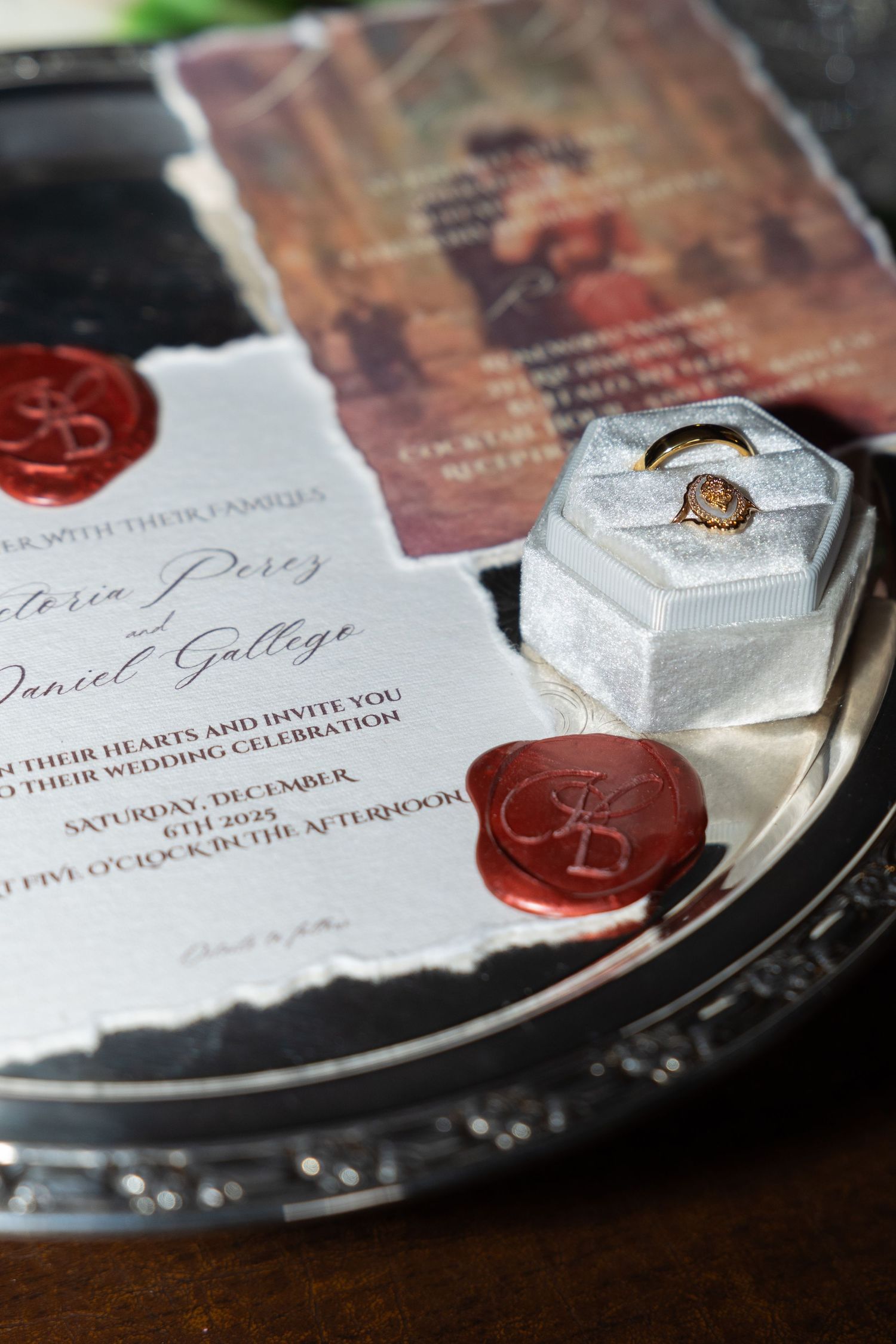 Wedding stationery flat lay with modern and elegant styling