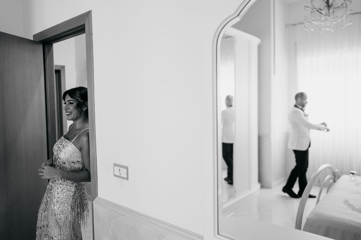 Series of interior hallway shots showing modern white walls and doorways.