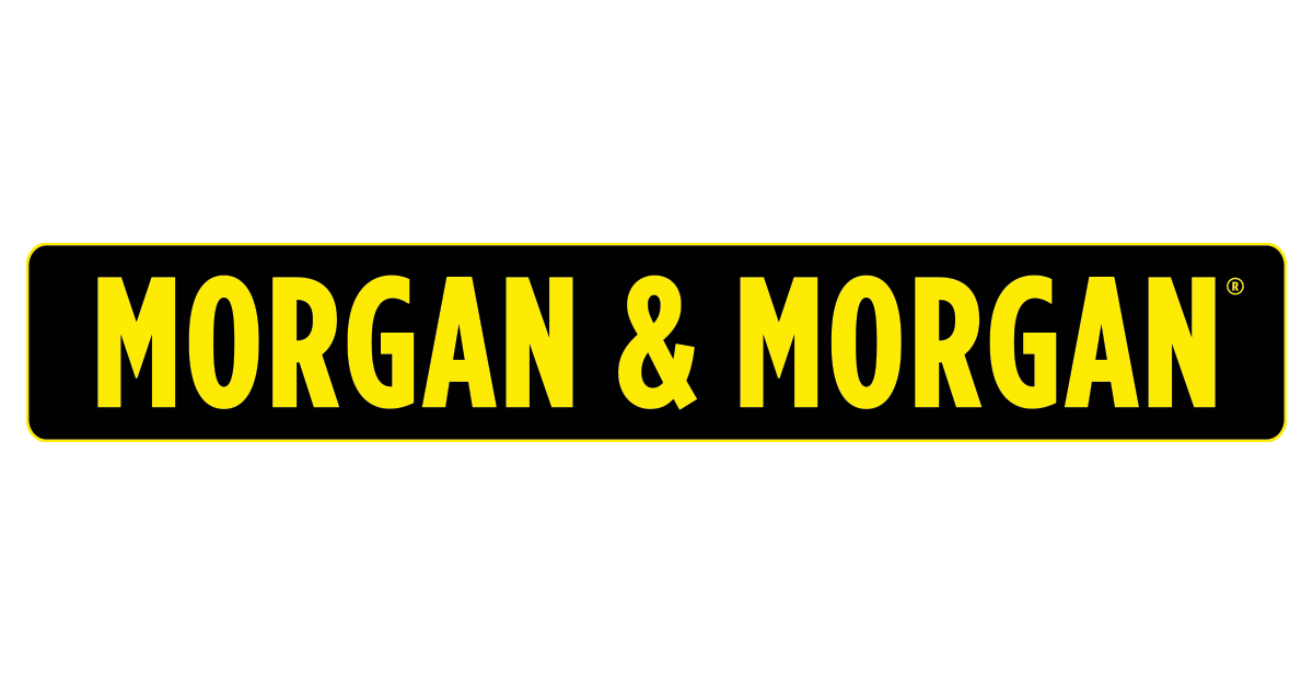 Morgan & Morgan law firm logo featuring bold yellow text on a black rectangular background.