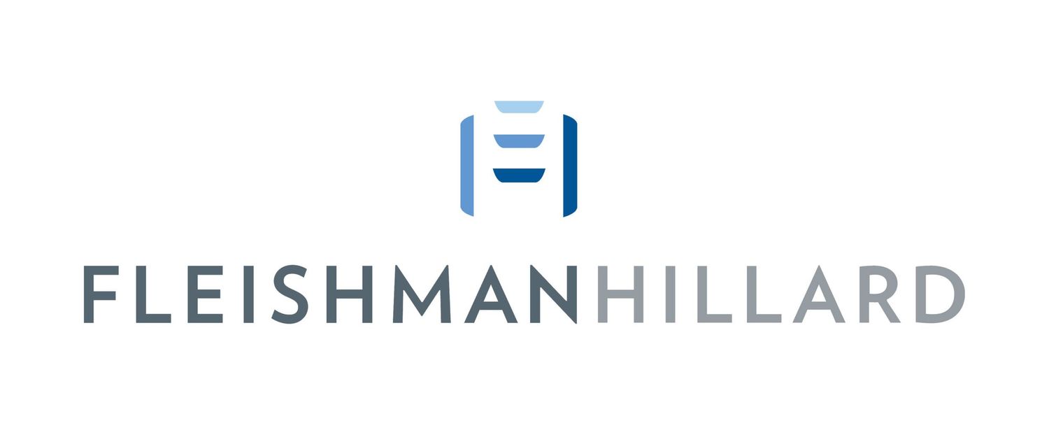 FleishmanHillard global communications agency logo with blue column icon and gray sans-serif typography.