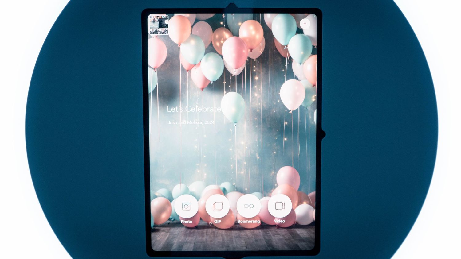 Series of digital displays showing pink and white balloon decorations.