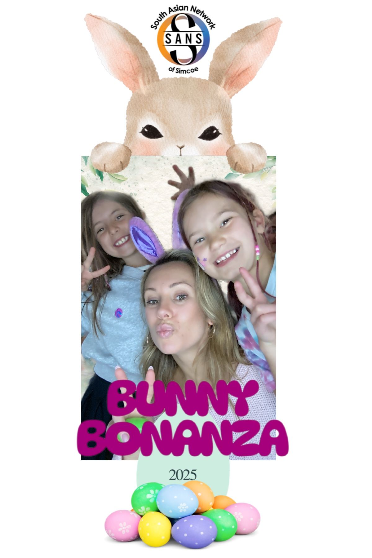 Easter promotion banner featuring bunny ears and colorful decorated eggs with Bunny Bonanza text.