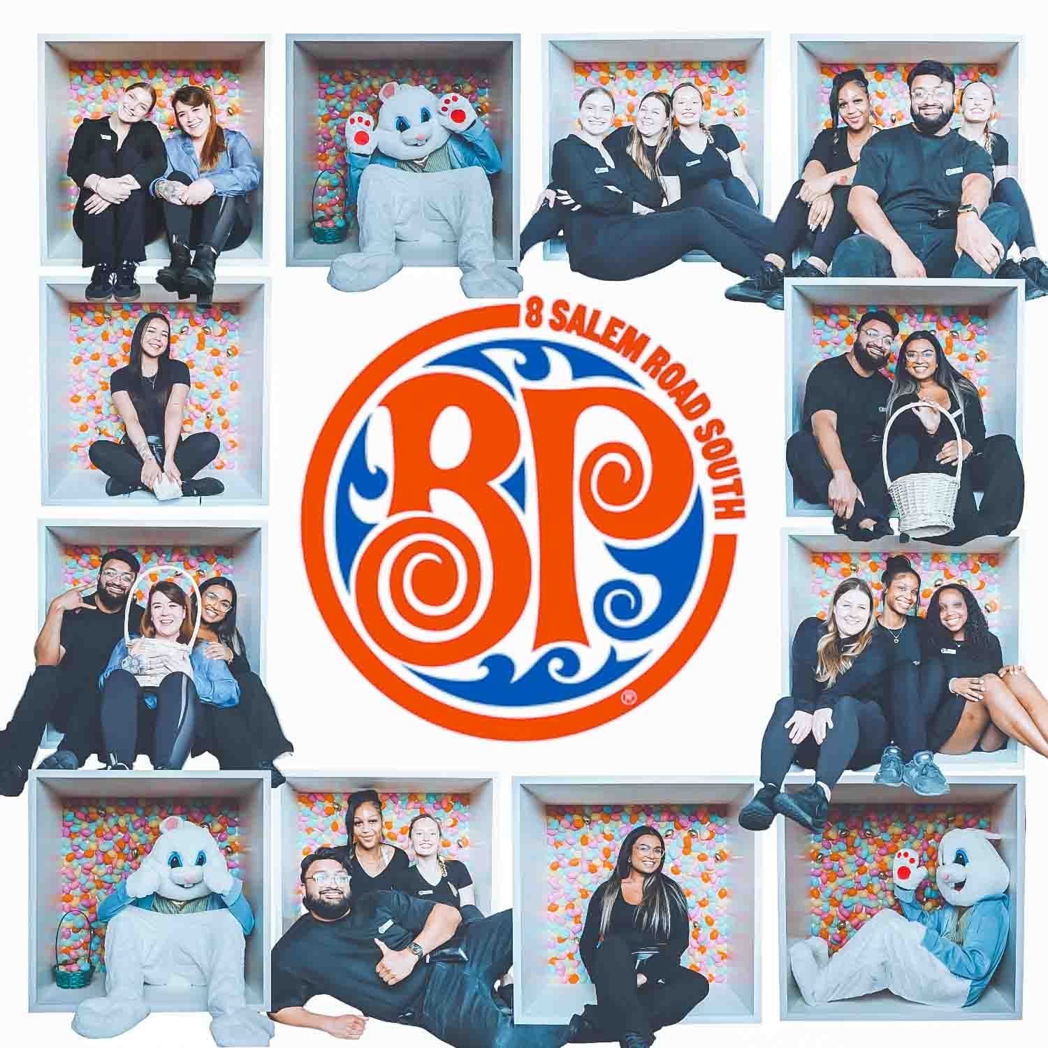 Professional photo booth collection with formal attire and orange brand logo elements.