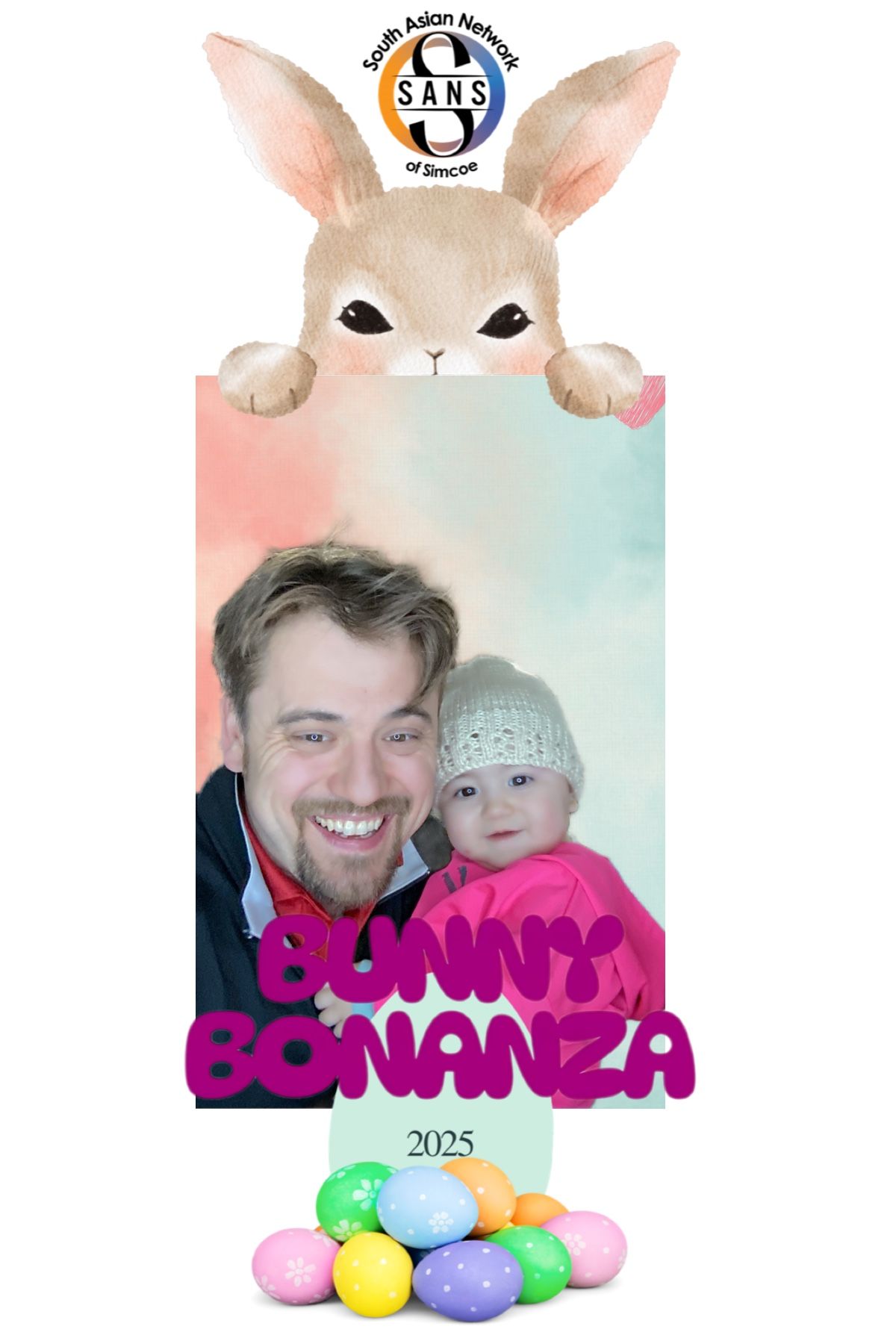 Easter themed marketing banner with bunny ears and colorful eggs for Bunny Bonanza 2025.