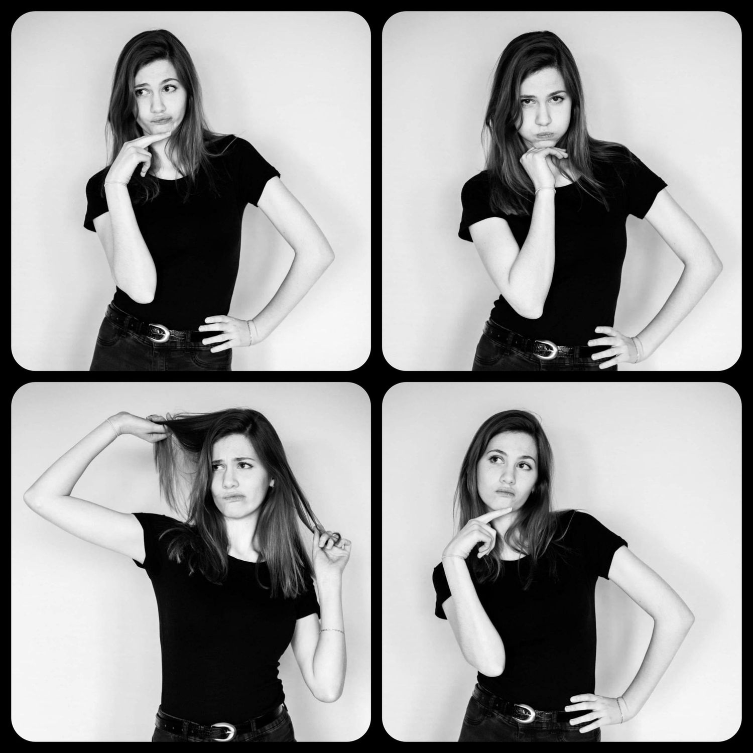 quatre panneaux d'expressions différentes - poses modèle agence en noir et blanc- Michaël GHYS Photographe portrait à Lille