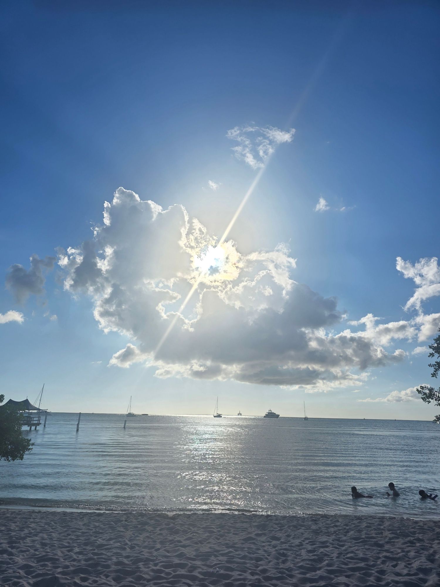 Scenic landscape photo in Aruba featuring the ocean, ships, and natural light
