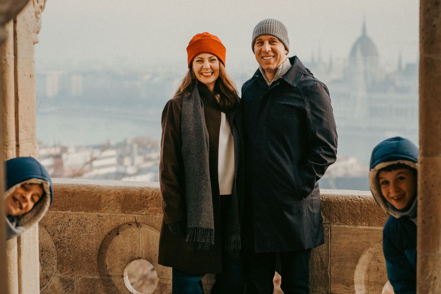 Family posing for portraits at Fisherman's Bastion