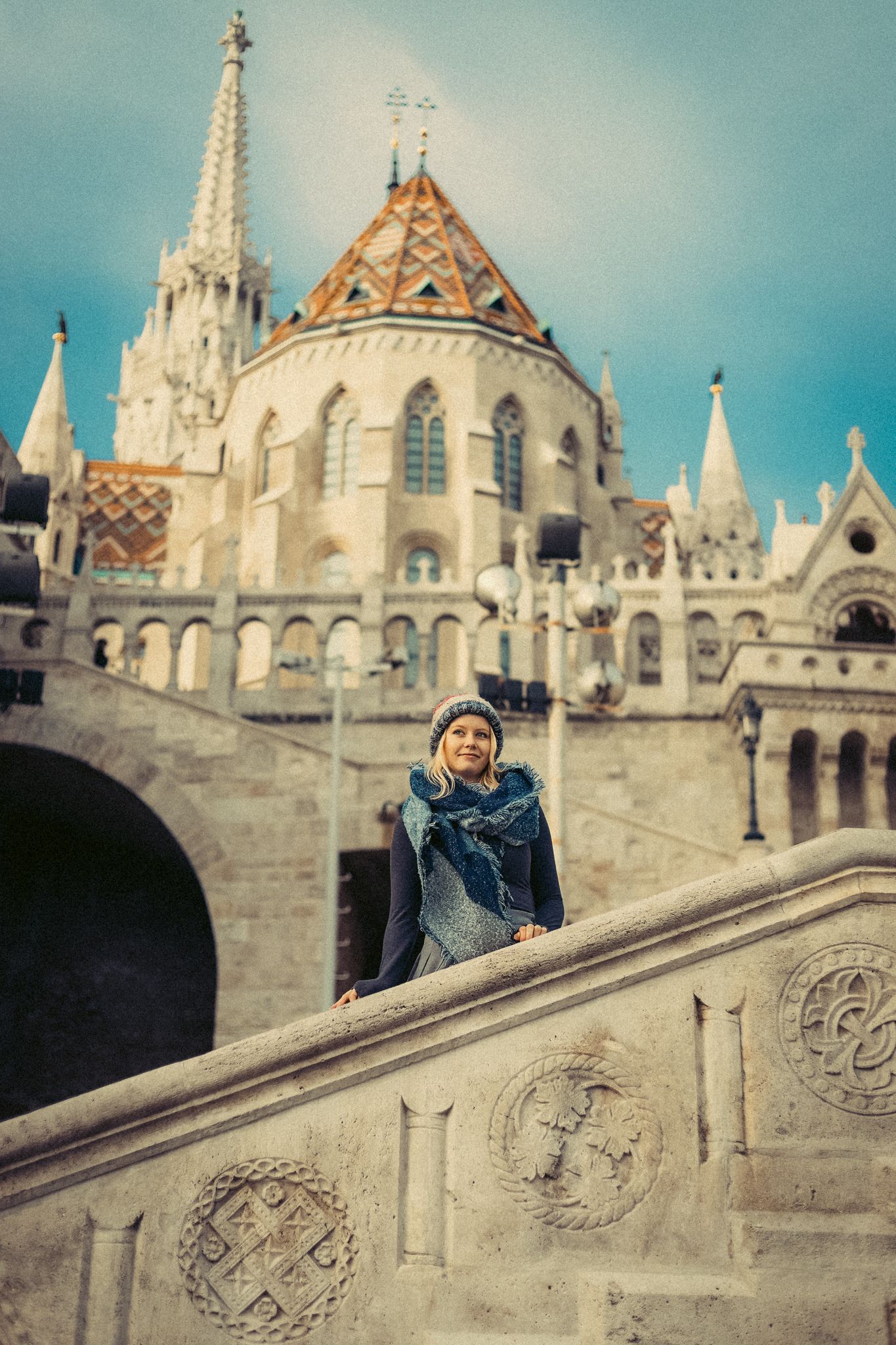 Young woman enjoying the views from the Castle Hill in Budapest