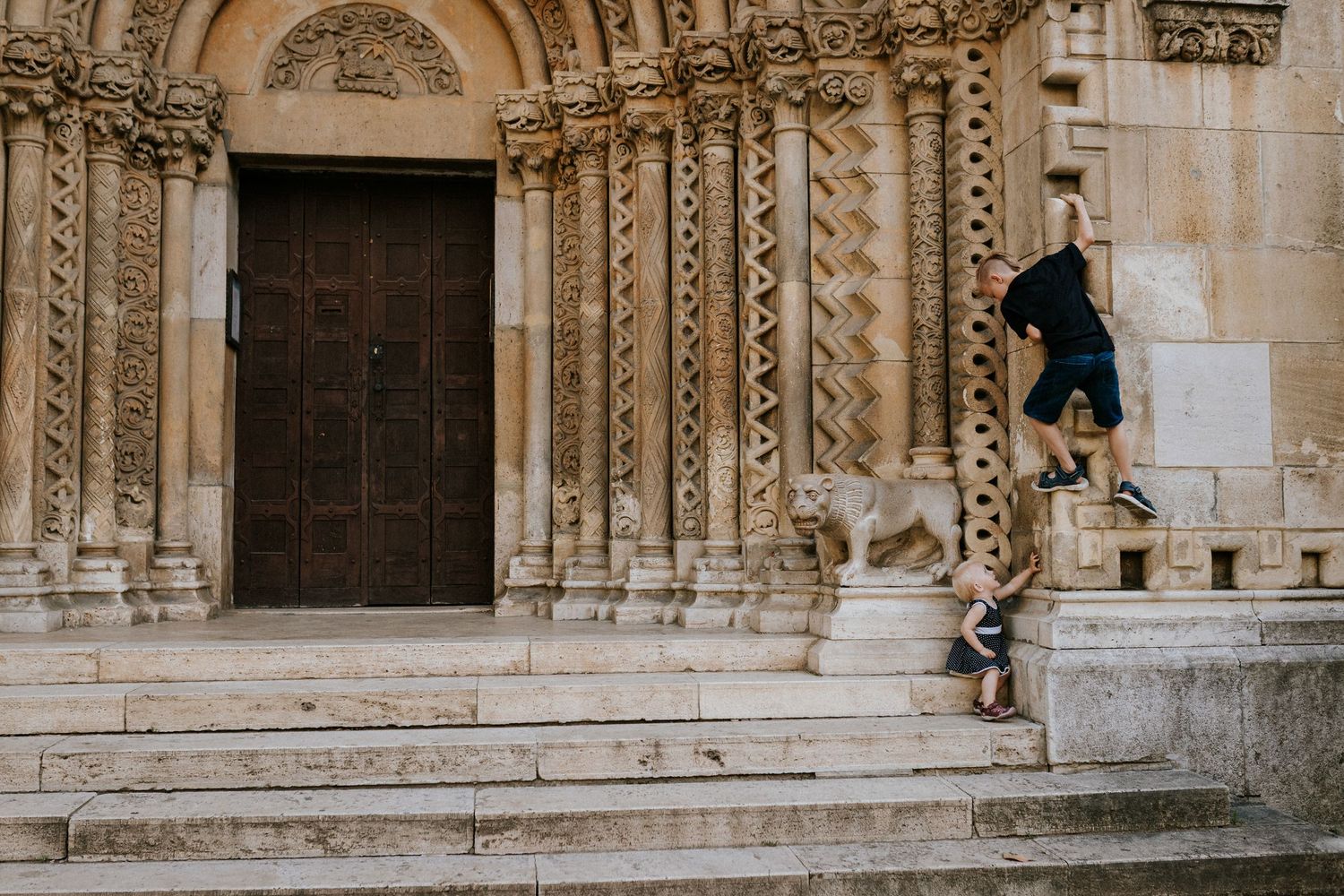Kids having fun at Vajdahunyad Castle in Budapest