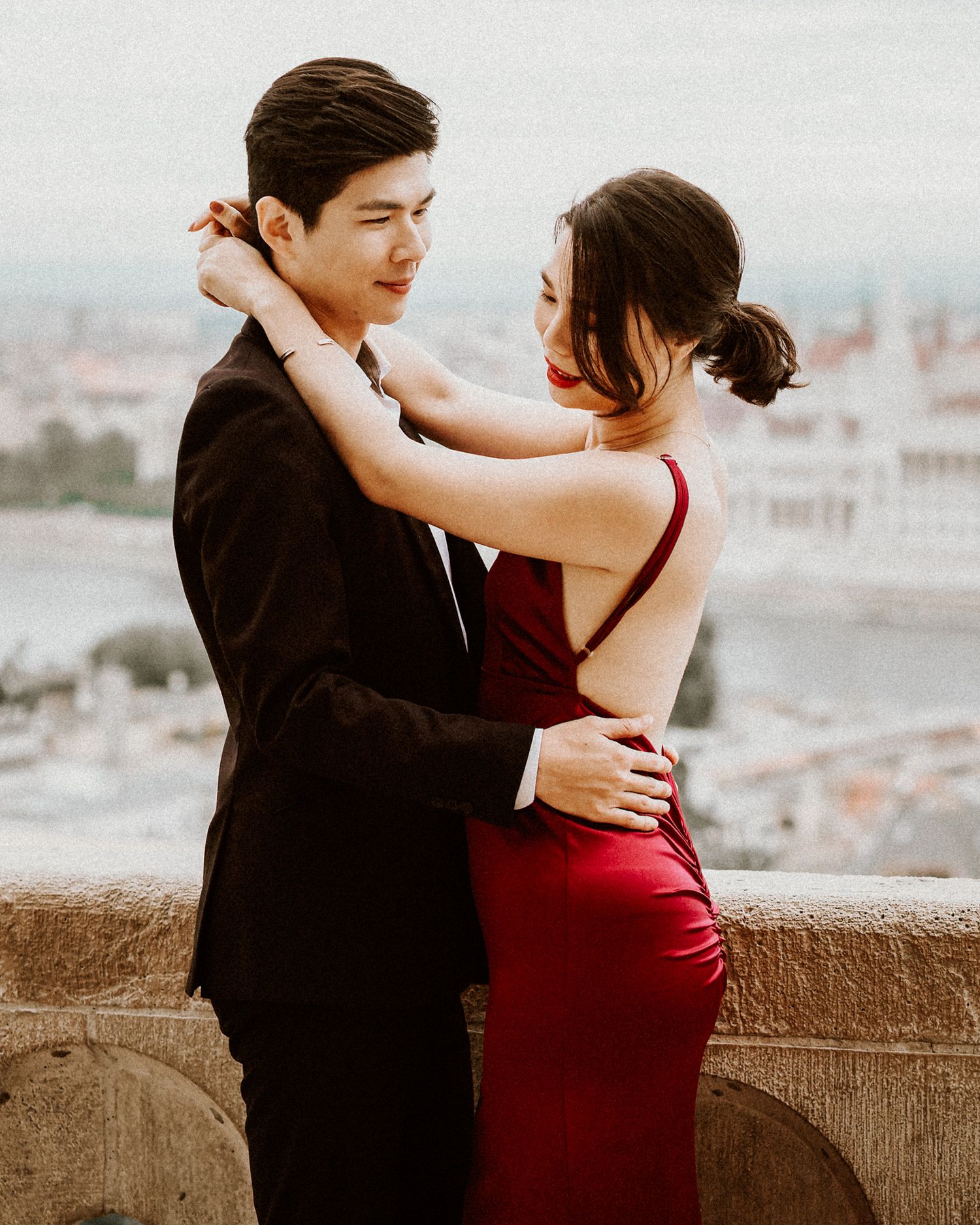 Couple elegantly dressed during their pre-wedding photo shoot