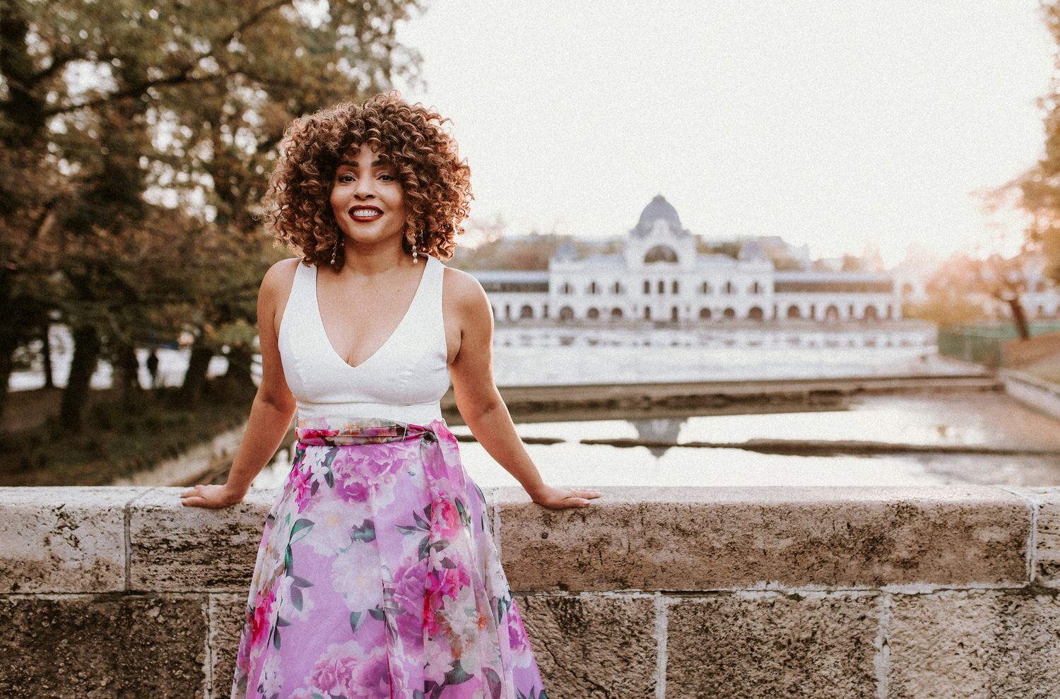 Woman posing for her portrait in the City Park of Budapest