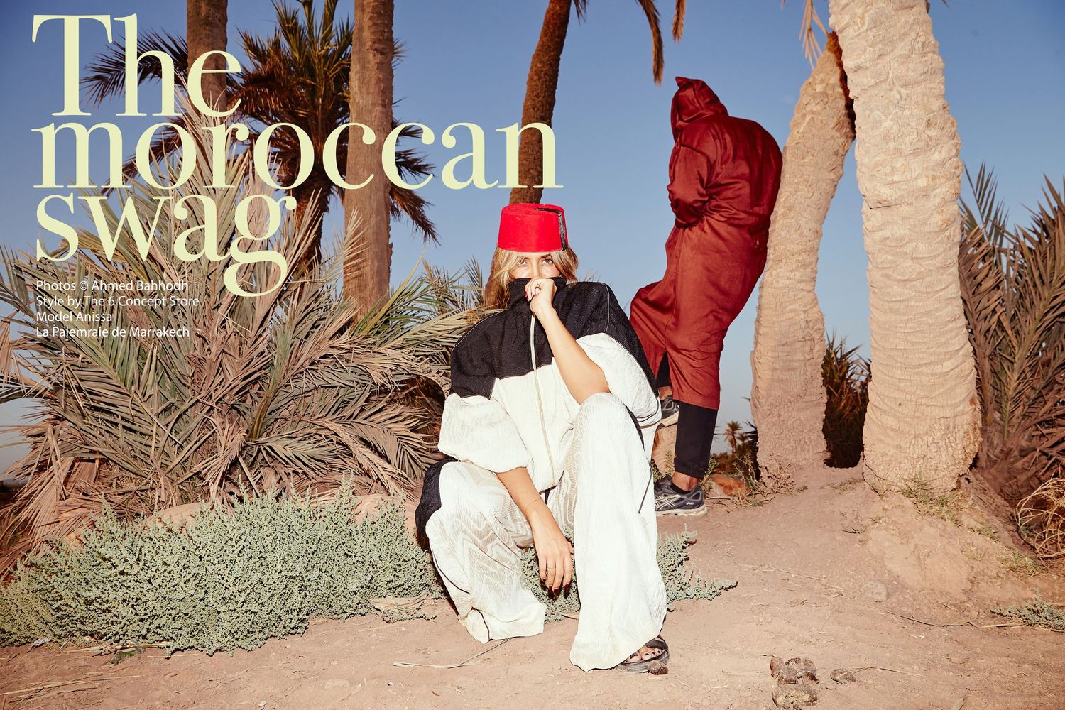 Le swag marocain dans la palmeraie de Marrakech.  Une jeune fille mélange style et culture.  Moroccan fashion by Ahmed Bahhodh
