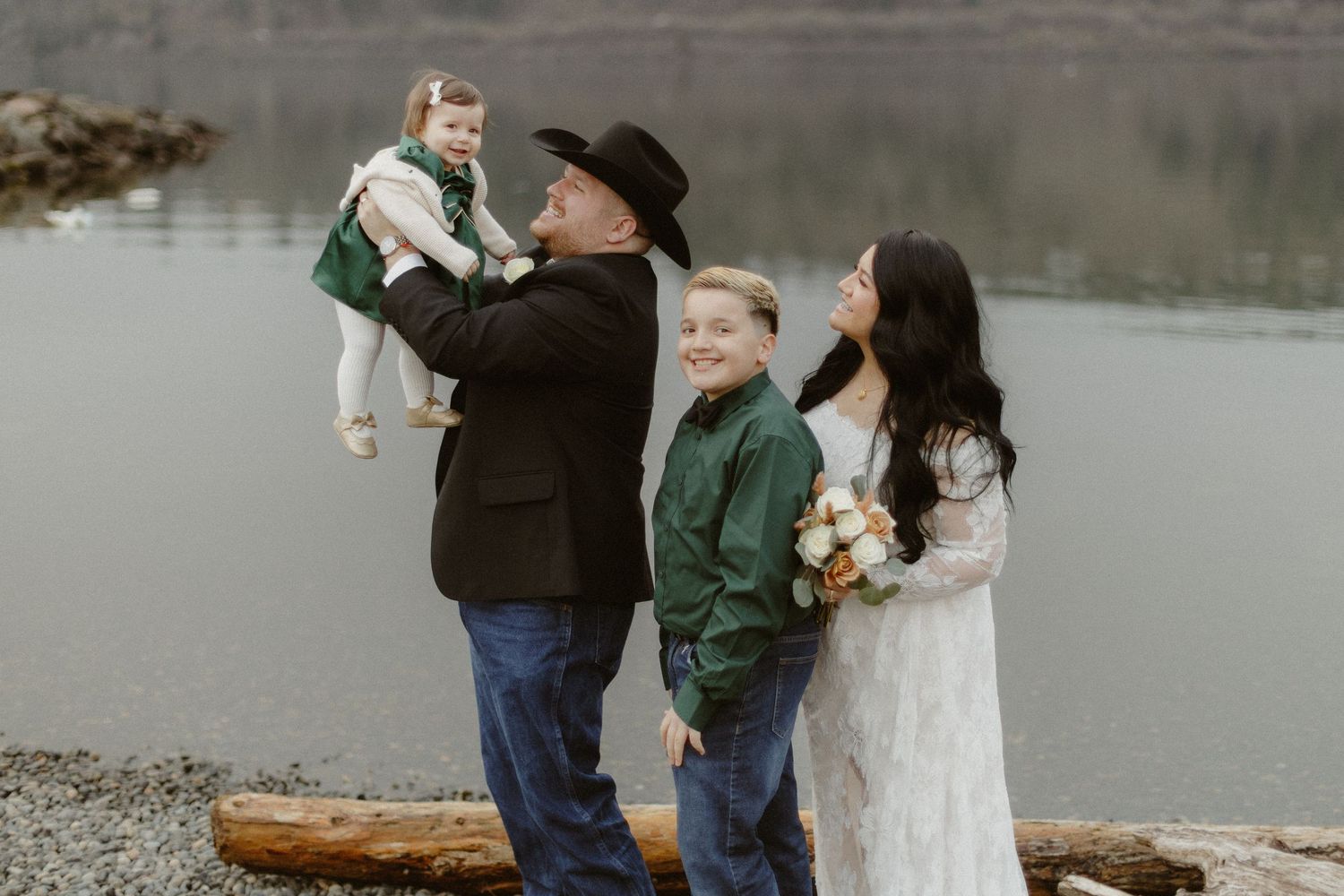 Bride and groom ceremony by the river, outdoor elopement photography in the Pacific Northwest by By Ricki Elaine