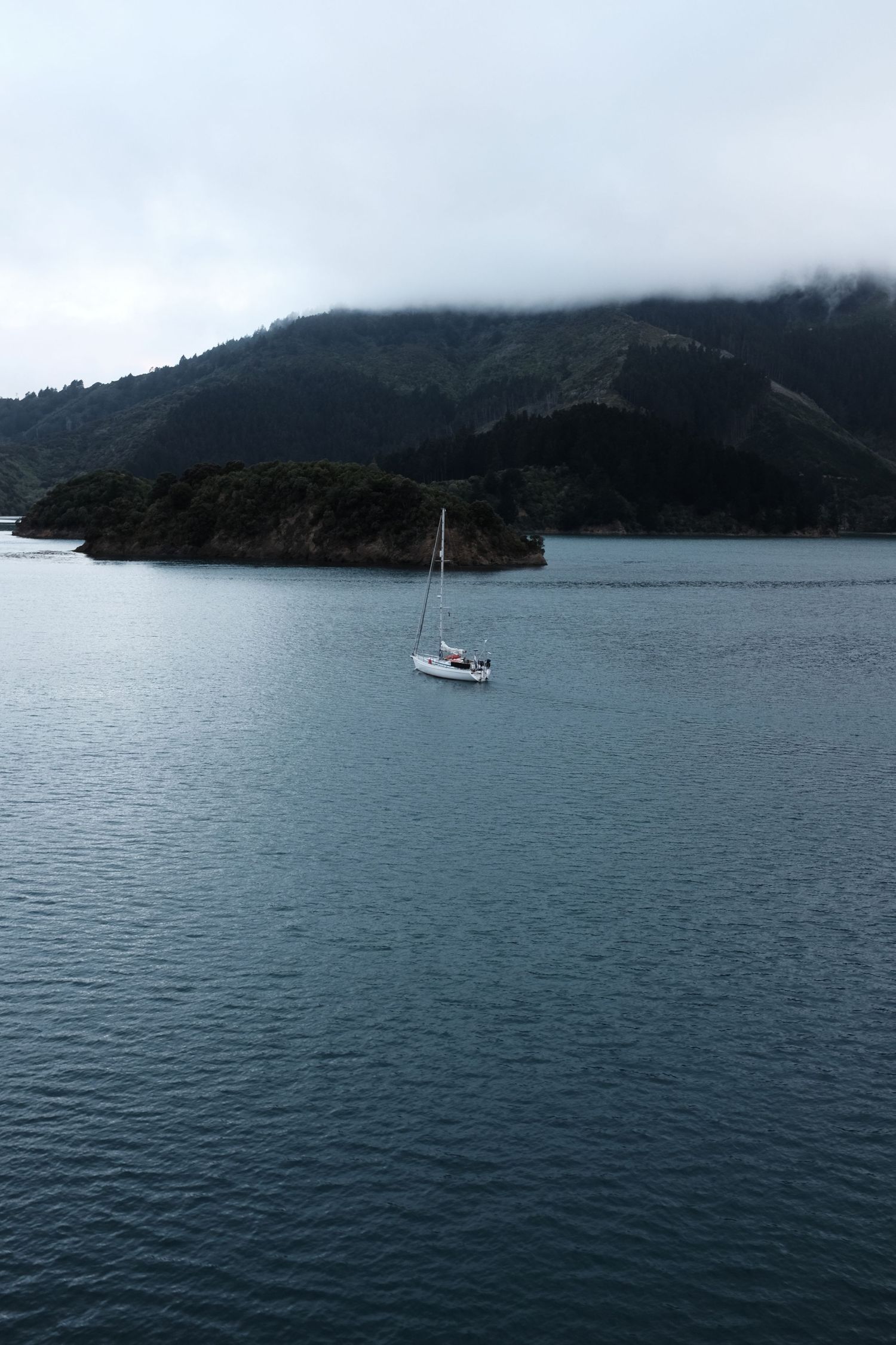 Sail boat anchored in the bay