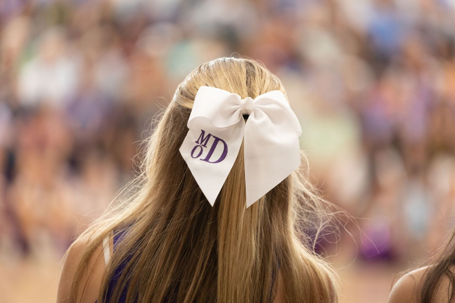 An R.L. Paschal High School Cheerleader looks out at the Pep Rally crowd during her freshman year in Fort Worth, Texas.