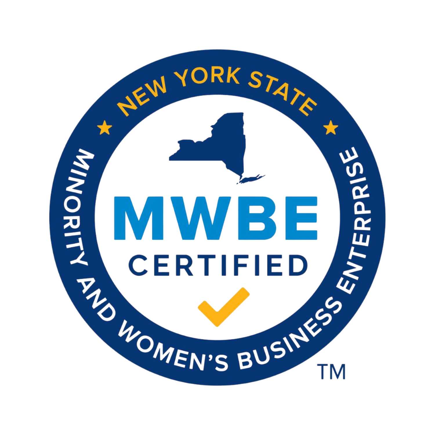 New York State MWBE Certified Minority and Women's Business Enterprise official seal badge.